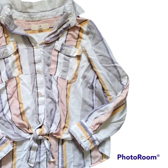 Thread & Supply Striped Linen Button Down Shirt - M - Picture 1 of 6